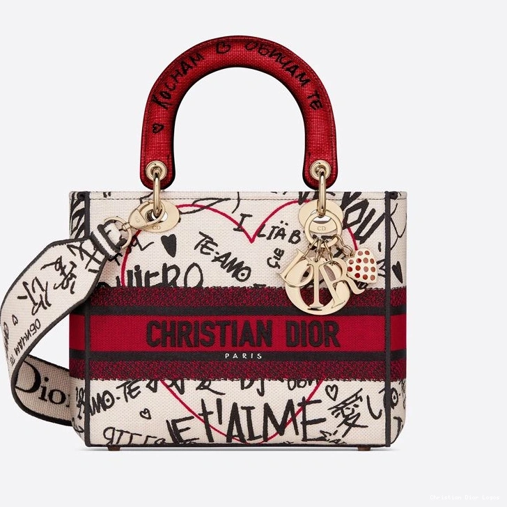 Cheap Medium Dioramour Canvas White Bag Lady Motif D-lite Graffiti 0812 Luxury